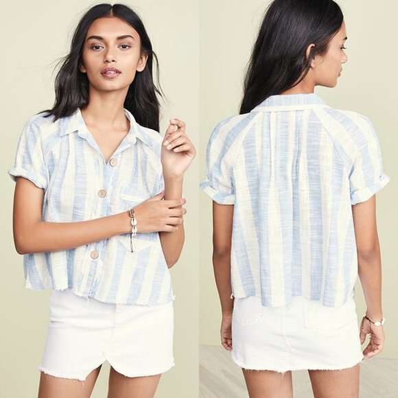 NWT Free People Away At Sea Striped Top Button Up Size Small New With Tag Boho S - Picture 2 of 7